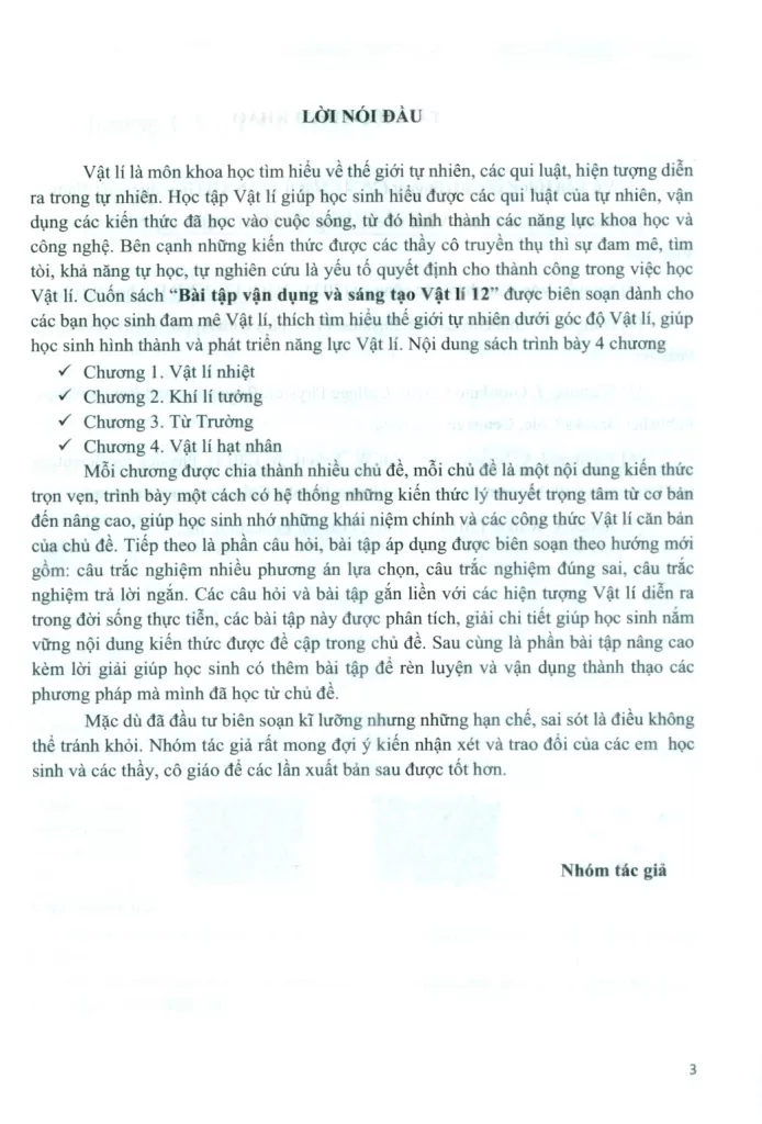 BÀI TẬP VẬN DỤNG VÀ SÁNG TẠO VẬT LÍ LỚP 12 (Biên soạn theo chương trình GDPT mới - Tài liệu ôn thi tốt nghiệp THPT hiệu quả)